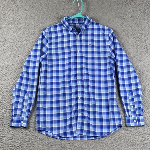 Vineyard Vines Performance Boys L (16) Blue Plaid Stretch Button Down Shirt - Picture 1 of 7